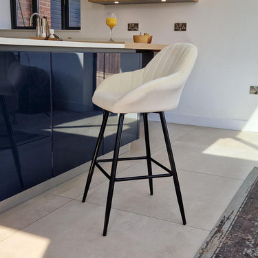 Quatropi Set of 4 Velvet Kitchen Counter Island Bar Stools with Backs Cream Fabric