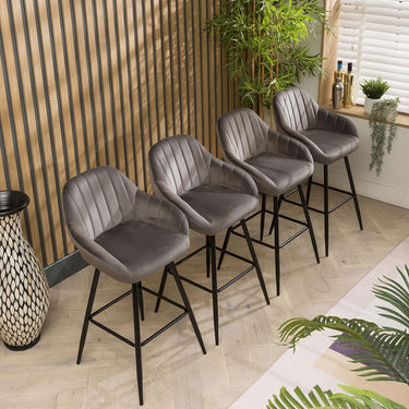 Quatropi Set of 4 Velvet Kitchen Counter Island Bar Stools with Backs Grey