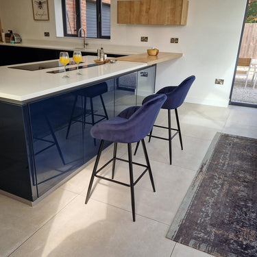 Quatropi Set of 4 Velvet Kitchen Counter Island Bar Stools with Backs Navy Blue