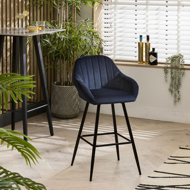 Quatropi Set of 4 Velvet Kitchen Counter Island Bar Stools with Backs Navy Blue