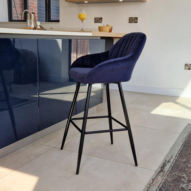 Quatropi Set of 4 Velvet Kitchen Counter Island Bar Stools with Backs Navy Blue