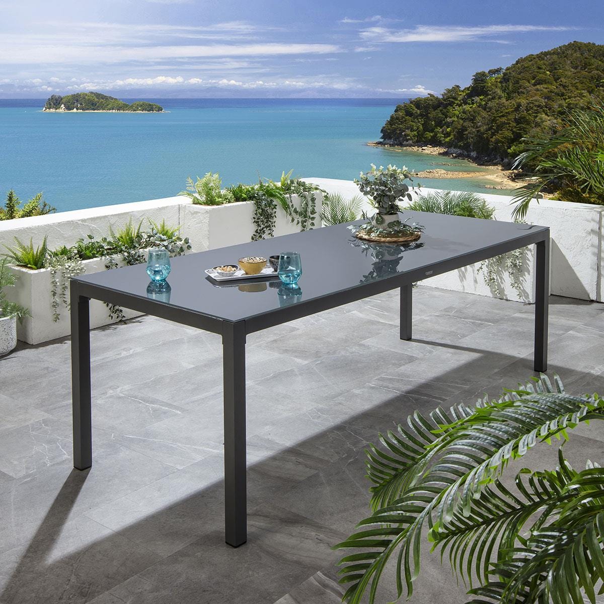Quatropi Sky 8 Seater Glass Outdoor Garden Dining Table Grey 220cm