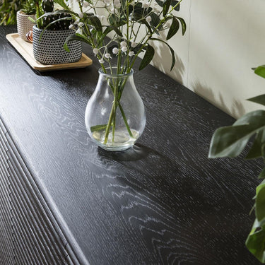 Quatropi Sleek 4 Door Sideboard Storage Cabinet Black Oak Fluted Ribbed 180cm
