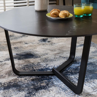 Quatropi Sleek Round Black Coffee Table Modern Marble Effect Ceramic 90cm
