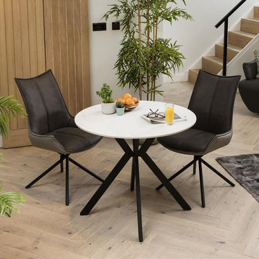 Quatropi Small 4 Seater Round Dining Table White Ceramic Marble Modern Bistro 90cm