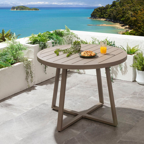 Sun 4 Seater Round Outdoor Garden Dining Table Beige 100cm