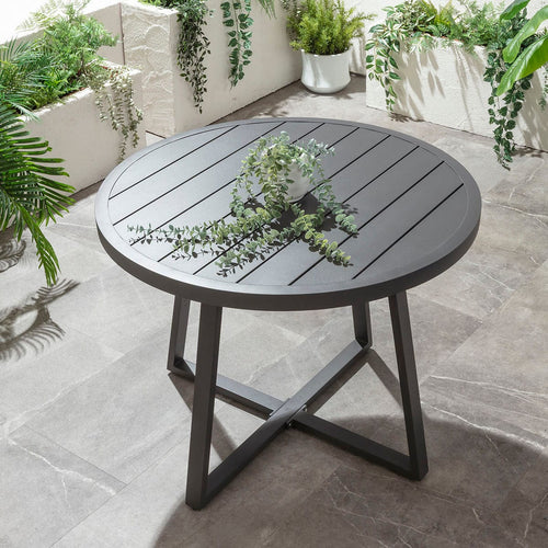 Sun 4 Seater Round Outdoor Garden Dining Table Grey 100cm