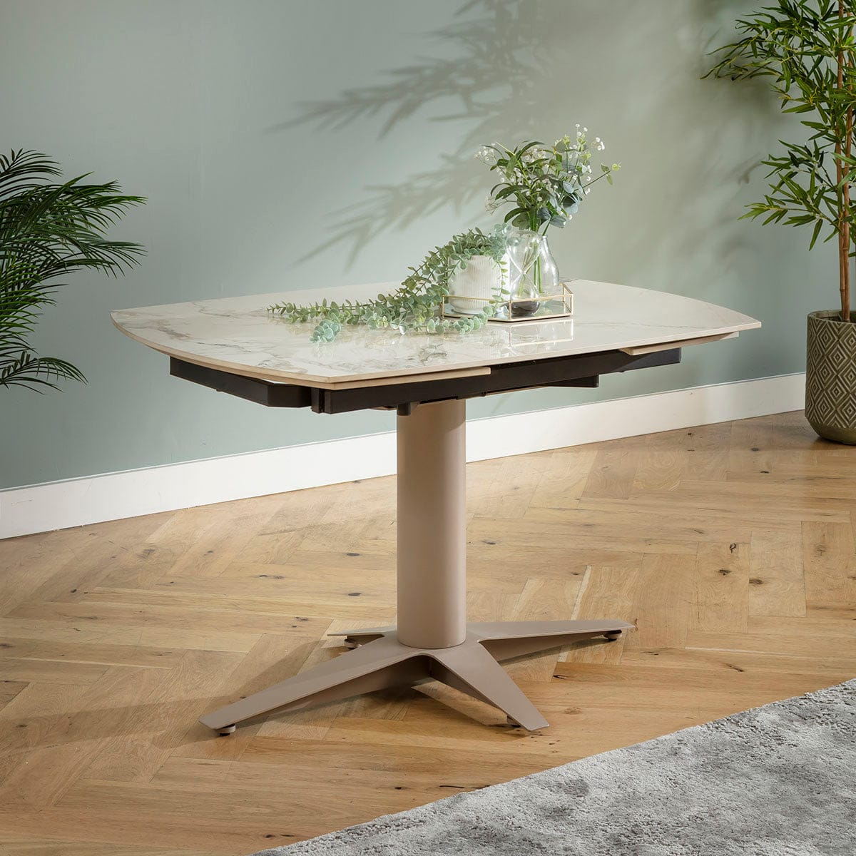 Mable Extendable Table Small Ceramic Marble Extendable Dining Table for 4 to 6 White & Beige ...