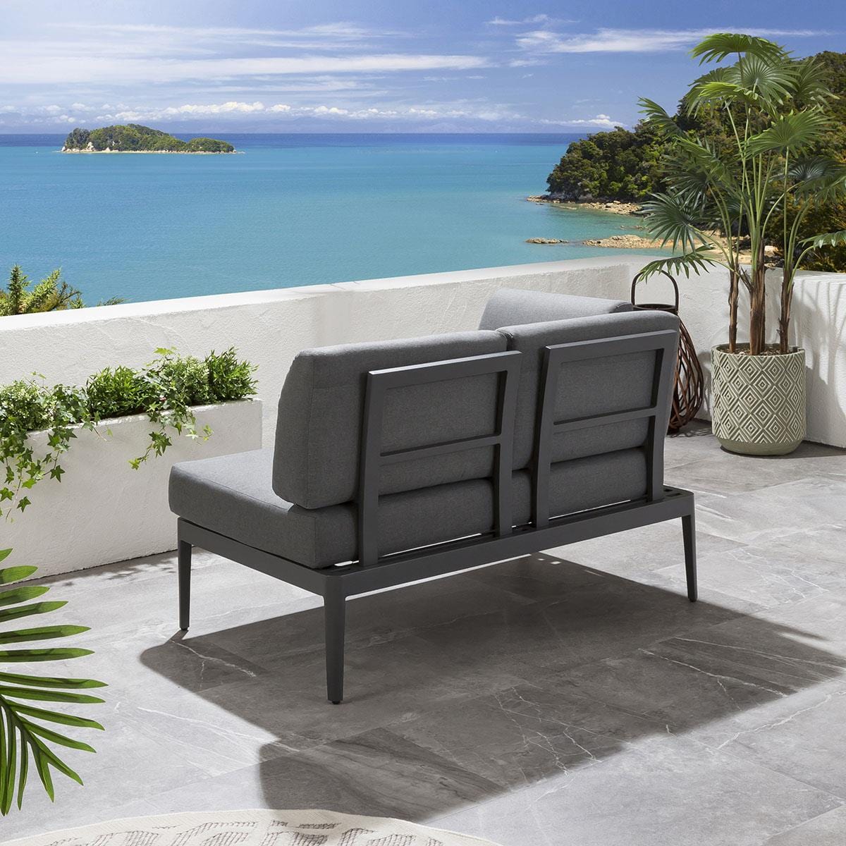 Quatropi Small Garden Corner Sofa Set | 4 Seater Grey Aluminium Sofa & Side Table
