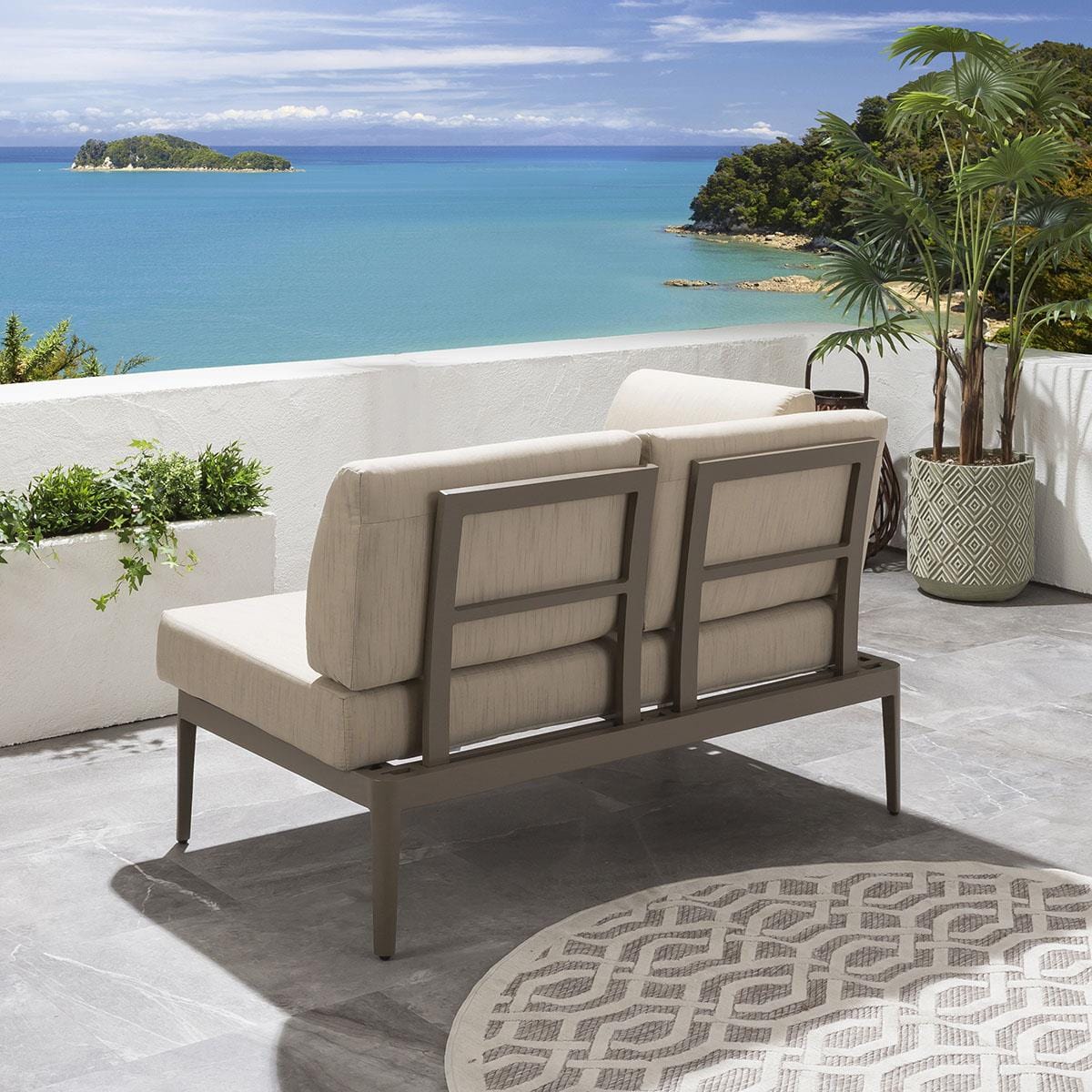 Quatropi Small Garden Sofa Set | 4 Seater Beige Aluminium Metal Sofa & Coffee Table