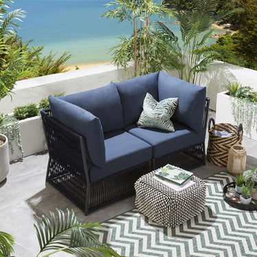 Quatropi Small Luxury Garden Sofa Modular 2 Seat Outdoor Patio Blue Rope Weave