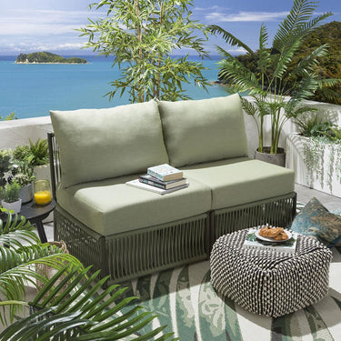 Quatropi Small Luxury Garden Sofa Modular 2 Seat Outdoor Patio Green Rope Weave