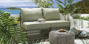Quatropi Small Luxury Garden Sofa Modular 2 Seat Outdoor Patio Green Rope Weave