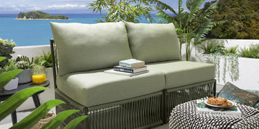 Quatropi Small Luxury Garden Sofa Modular 2 Seat Outdoor Patio Green Rope Weave