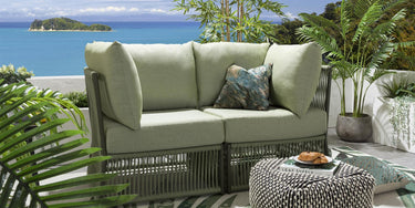 Quatropi Small Luxury Garden Sofa Modular 2 Seat Outdoor Patio Green Rope Weave