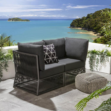 Quatropi Small Luxury Garden Sofa Modular 2 Seat Outdoor Patio Grey Rope Weave