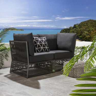 Quatropi Small Luxury Garden Sofa Modular 2 Seat Outdoor Patio Grey Rope Weave
