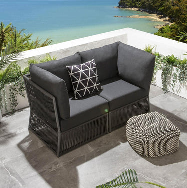 Quatropi Small Luxury Garden Sofa Modular 2 Seat Outdoor Patio Grey Rope Weave