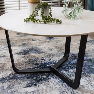 Quatropi Small Round White Coffee Table Luxury Marble Effect Ceramic 90cm