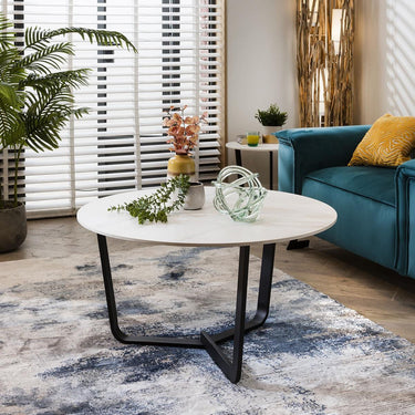 Quatropi Small Round White Coffee Table Luxury Marble Effect Ceramic 90cm