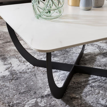 Quatropi Small Square Coffee Table Premium White Marble Effect Ceramic 80cm