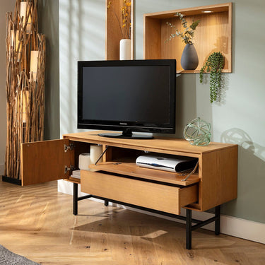 Quatropi Small Wooden TV Stand Cabinet Freestanding Wall Media Unit Light 125cm