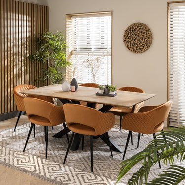 Quatropi Solid Natural Wood Dining Table And 6 Chairs Dining Set Orange 190cm