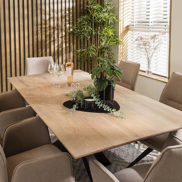 Quatropi Solid Natural Wood Dining Table With 6 Chairs Dining Set Mink 190cm