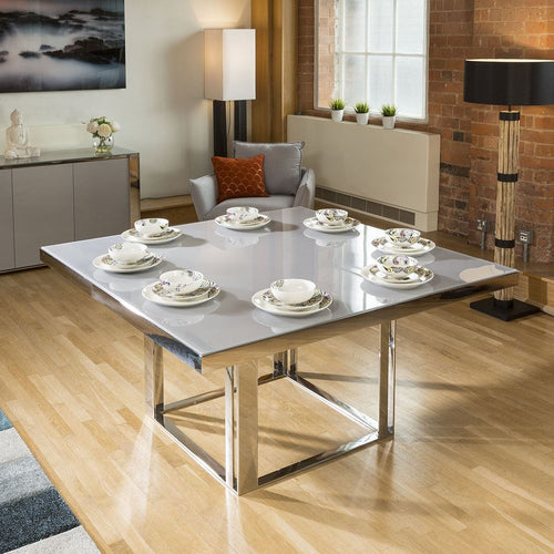 Quatropi 8 Seater Modern Square Glass Dining Table 150cm Grey