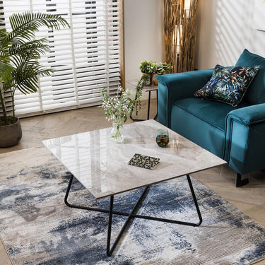 Quatropi Square Modern Industrial Ceramic Marble Coffee Table Grey 90cm