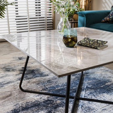 Quatropi Square Modern Industrial Ceramic Marble Coffee Table Grey 90cm