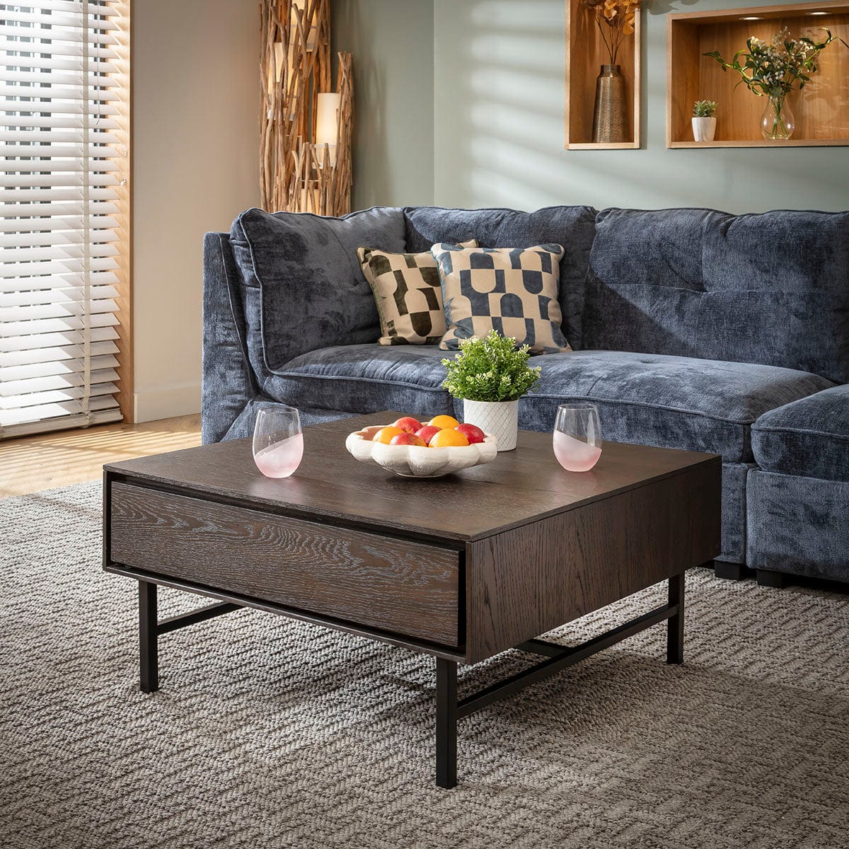 Square Wooden Coffee Table with Storage Drawer Dark Oak Wood Veneer ...