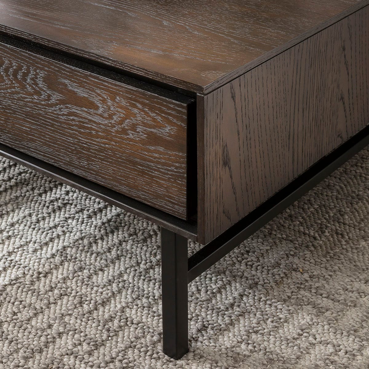 Square Wooden Coffee Table with Storage Drawer Dark Oak Wood Veneer ...