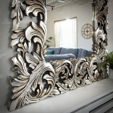 Quatropi Stunning Silver Renaissance Hand Carved Mirror 150 x 100 cm