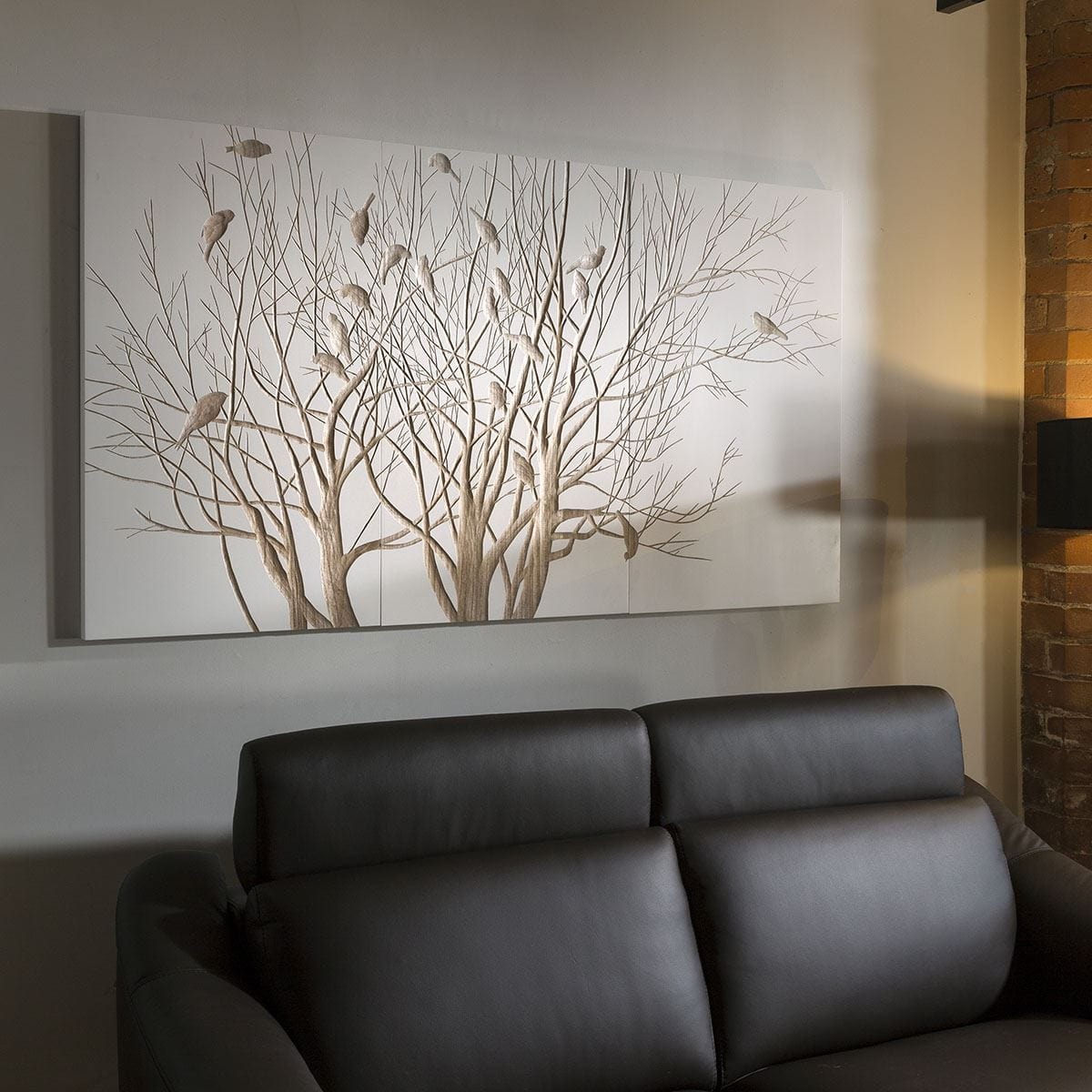 Quatropi Stunning White Hand Crafted Wooded Wall Artwork Tree Birds 1800x1000mm