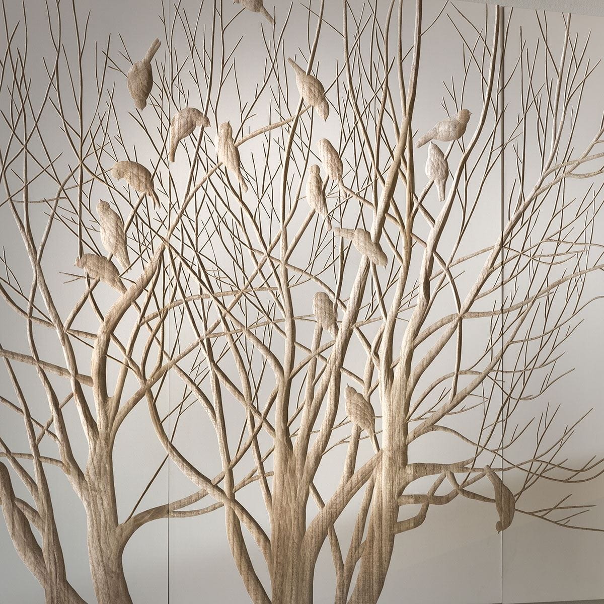 Quatropi Stunning White Hand Crafted Wooded Wall Artwork Tree Birds 1800x1000mm