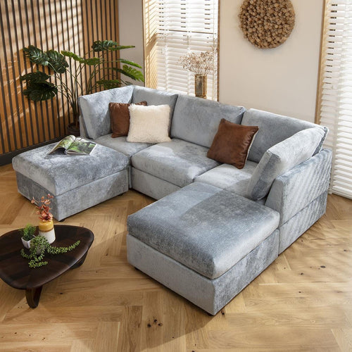 Sully 3 Seater U-Shape Sofa Blue Chenille 240x160cm 4