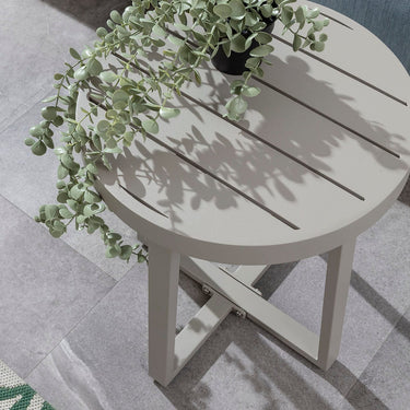 Quatropi Sun Round Aluminium Outdoor Garden Side Table Almond Grey 40cm