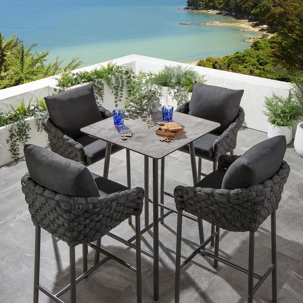 Quatropi Sundowner 4 Seater Ceramic Garden Bar Set Charcoal & Grey