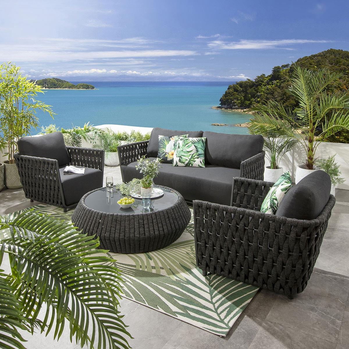 Quatropi Sundowner 5 Seater Outdoor Garden Sofa & Armchair Set Charcoal