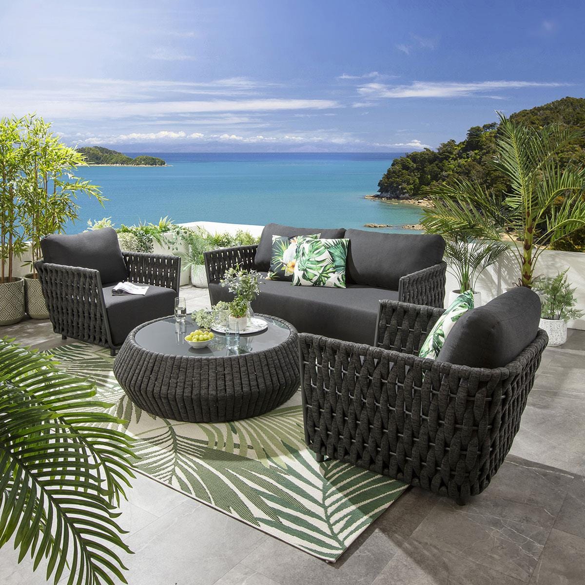 Quatropi Sundowner 5 Seater Outdoor Garden Sofa & Armchair Set Charcoal