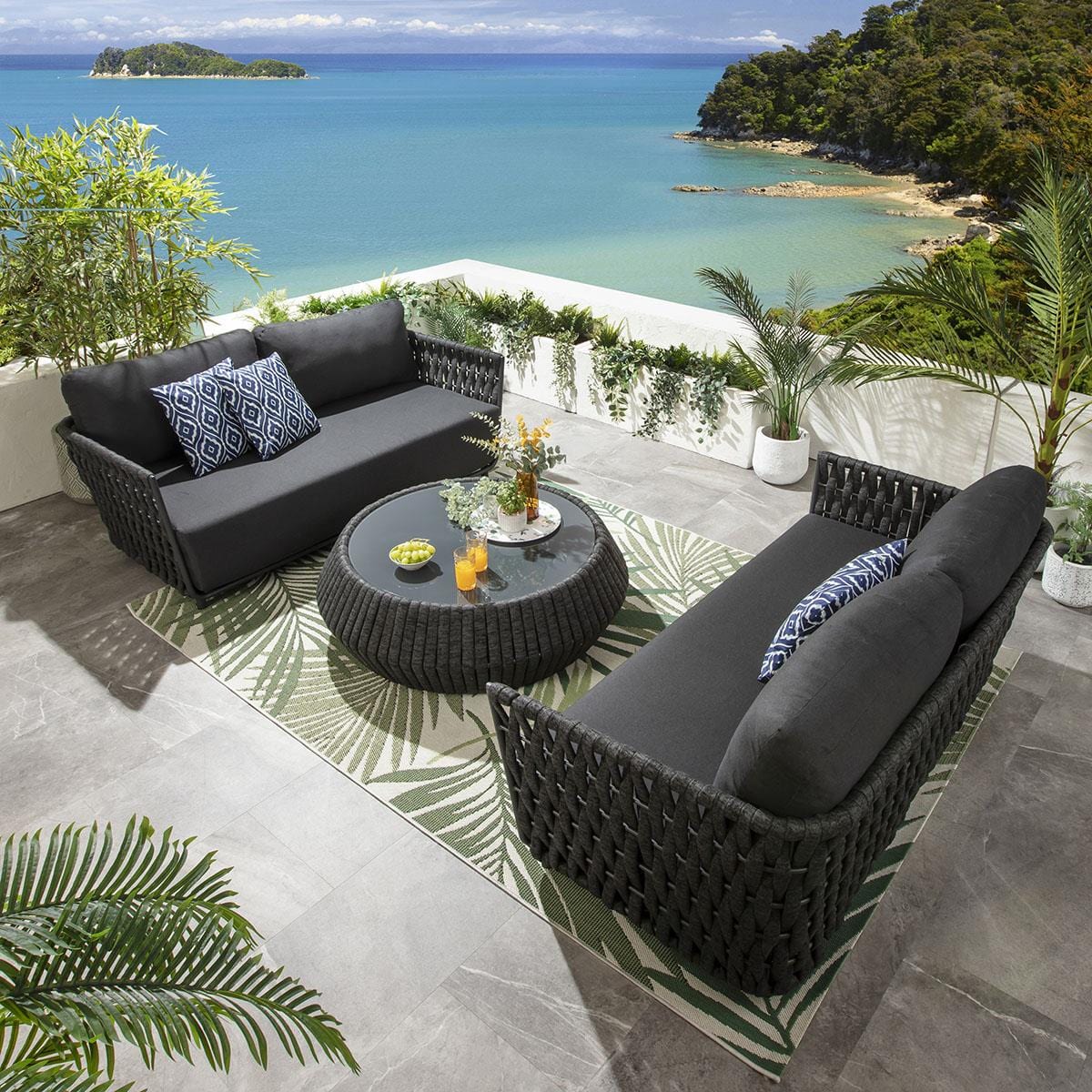 Quatropi Sundowner 6 Seater Outdoor Garden Sofa & Coffee Table Set Charcoal