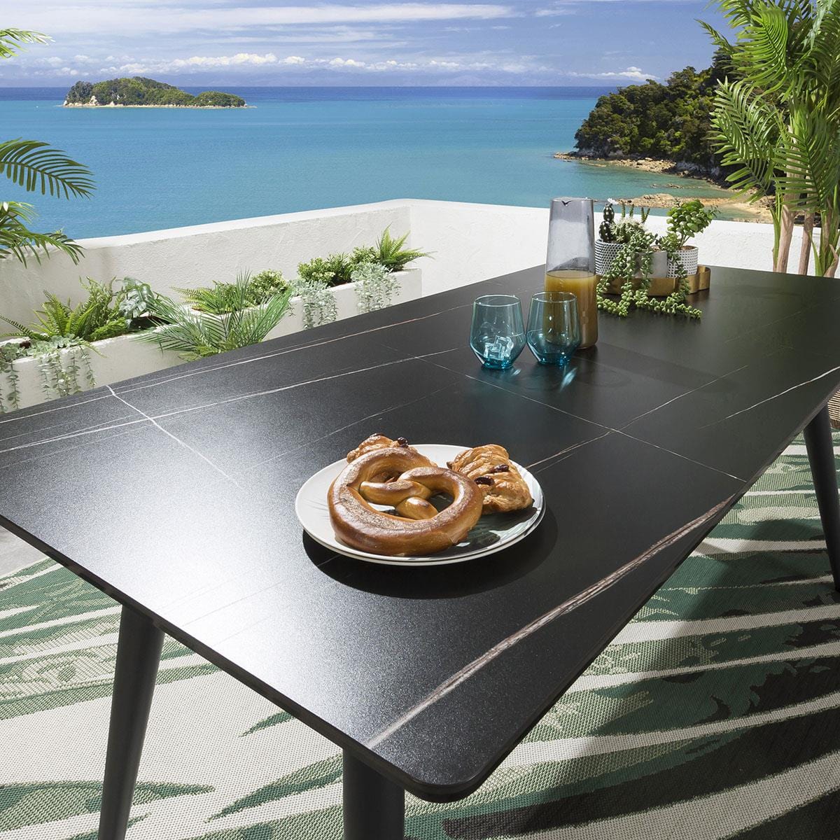 Quatropi Sundowner 7 Seater Ceramic Corner Bench Dining Set Charcoal Black L2