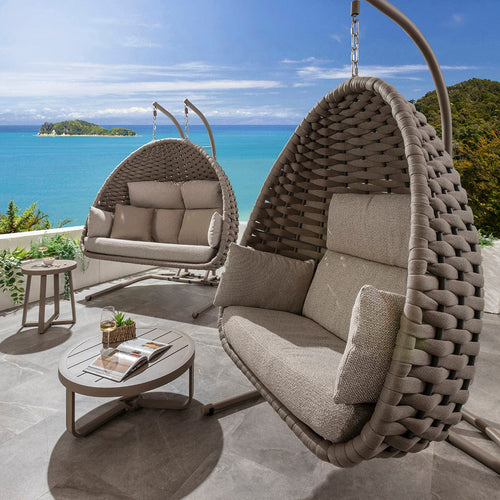 Sundowner Luxury Outdoor Garden Single & Double Egg Chair Set Latte Cream