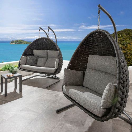 Sundowner Luxury Outdoor Garden Single & Double Egg Chair Set Smoke Grey