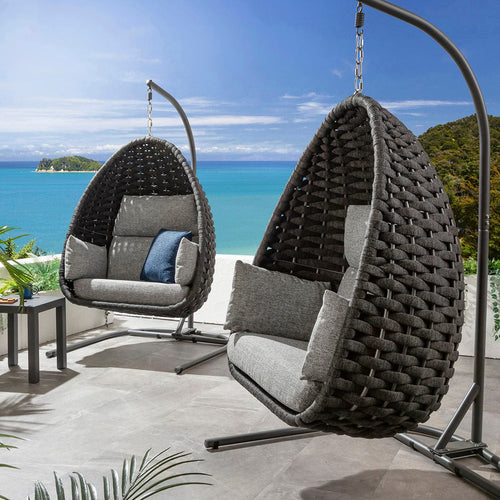 Set of 2 Sundowner Luxury Outdoor Garden Hanging Egg Chairs Smoke Grey