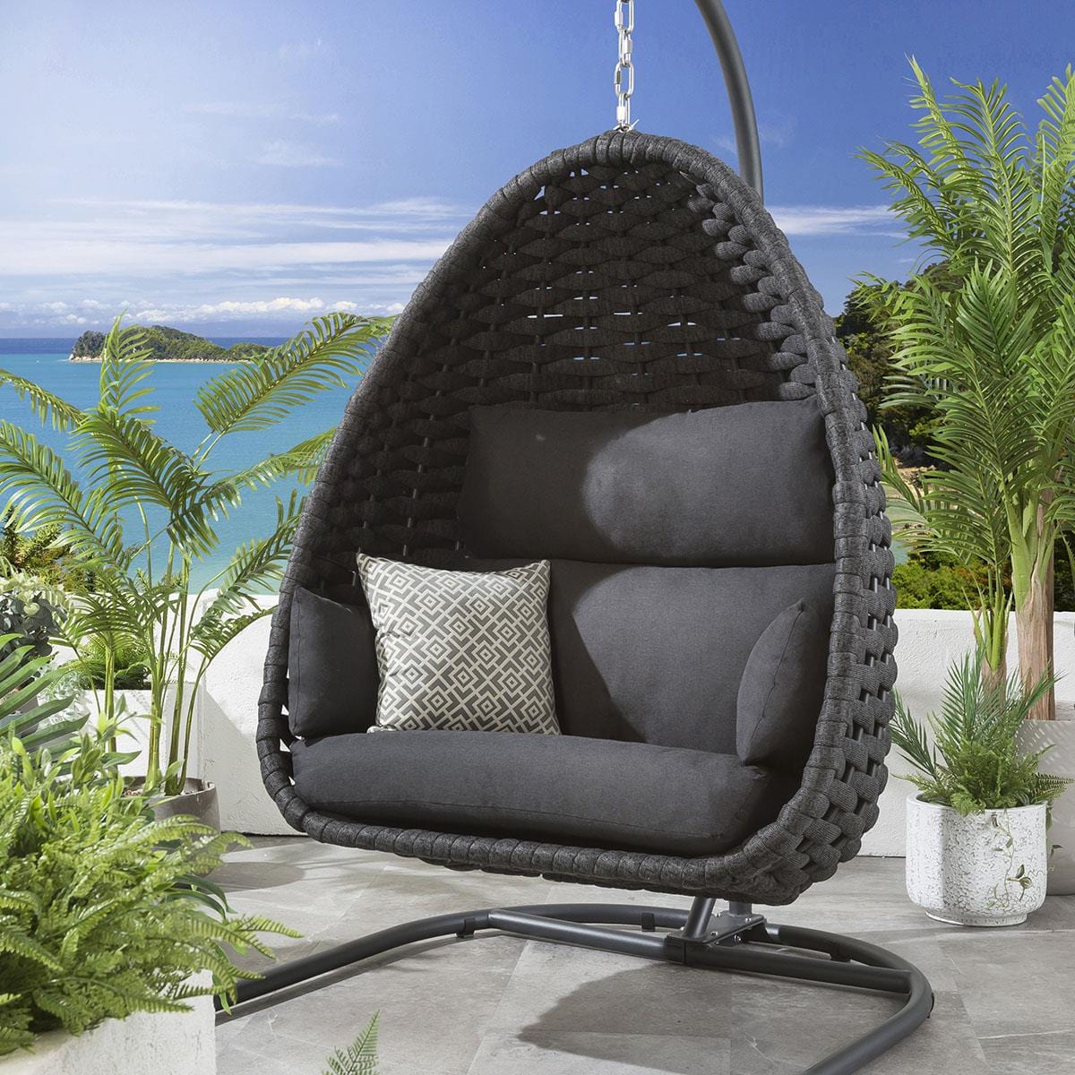 Quatropi Sundowner Rope Hanging Egg Chair Charcoal