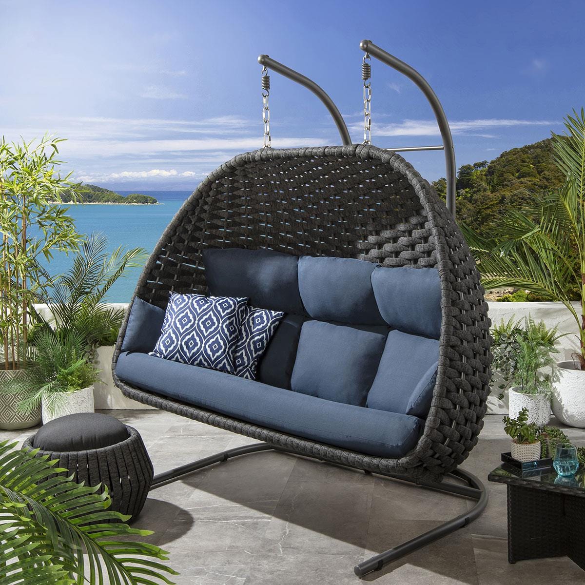 Quatropi Sundowner XL Hanging Hammock Chair Charcoal & Blue