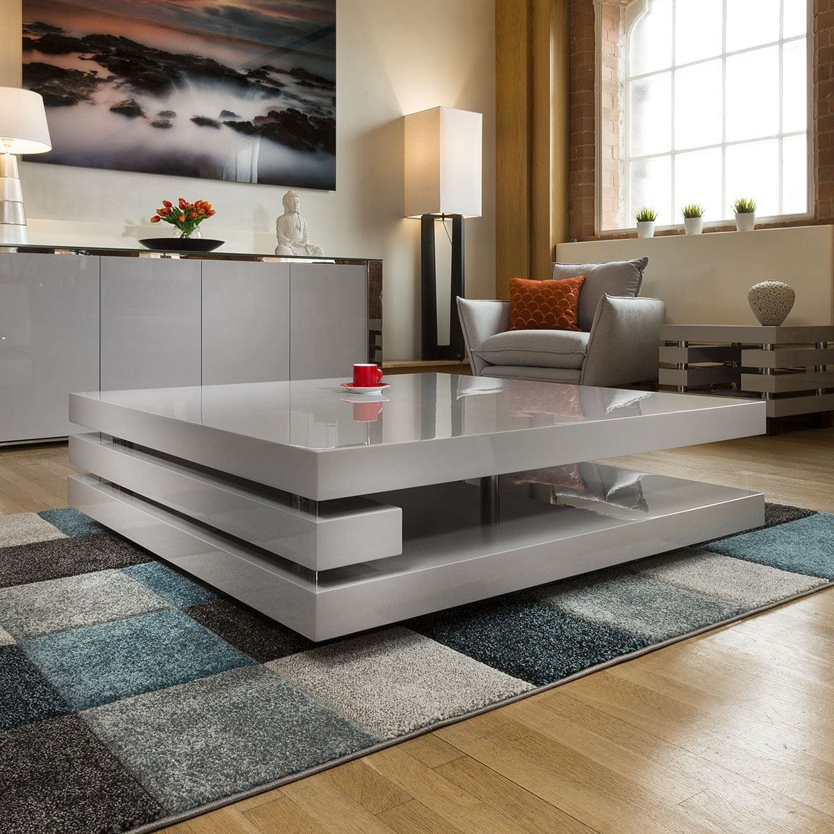 Quatropi Superb Extra Large Modern Square Grey Gloss 1.2mt Coffee Table 397E
