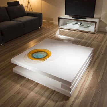Quatropi Superb Extra Large Modern Square White Gloss 1.2mt Coffee Table 397E